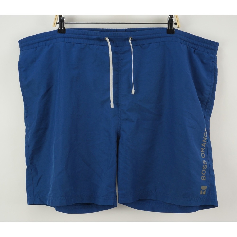 Hugo Boss Orange Big Logo Woven Mesh Lined Board Shorts Men's 2XL 7" Blue Swim